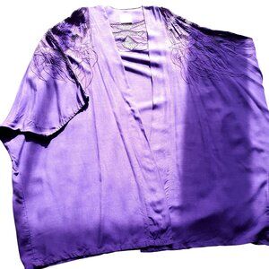 Red Threads Women 1X Purple Kimono 3 Piece Skirt Set Embroidered Vintage NOS
